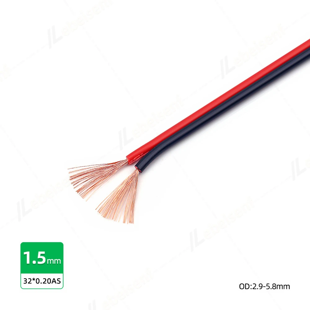 2-poliger rot-schwarzer Paralleldraht, mehrsträngiges Kupfer, 0,3/0,5/0,75/1,0/1,5/2,5/4,0 mm2, isoliertes PVC-LED-Lichtband, elektronisches Kabel