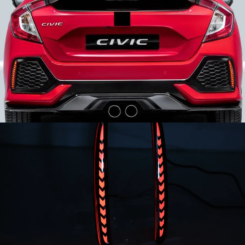 2PCS For Honda Civic Type R 2016 2017 2018 2019 2020 LED Rear Bumper Fog Lamp Brake Light Dynamic Turn Signal Reflector