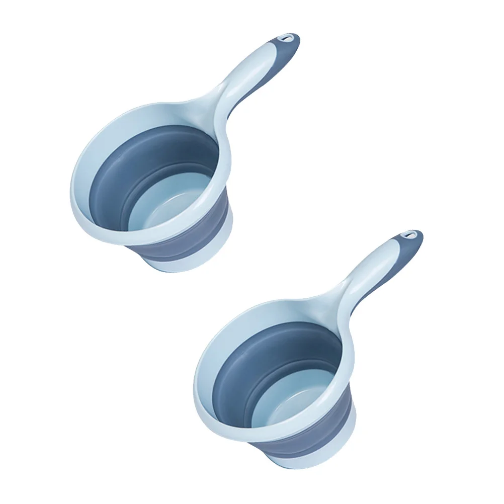 

2pcs Long Handle Foldable Water Scoop Large Capacity Smooth Easy Clean Rounded One Piece Molding Kitchen Laundry