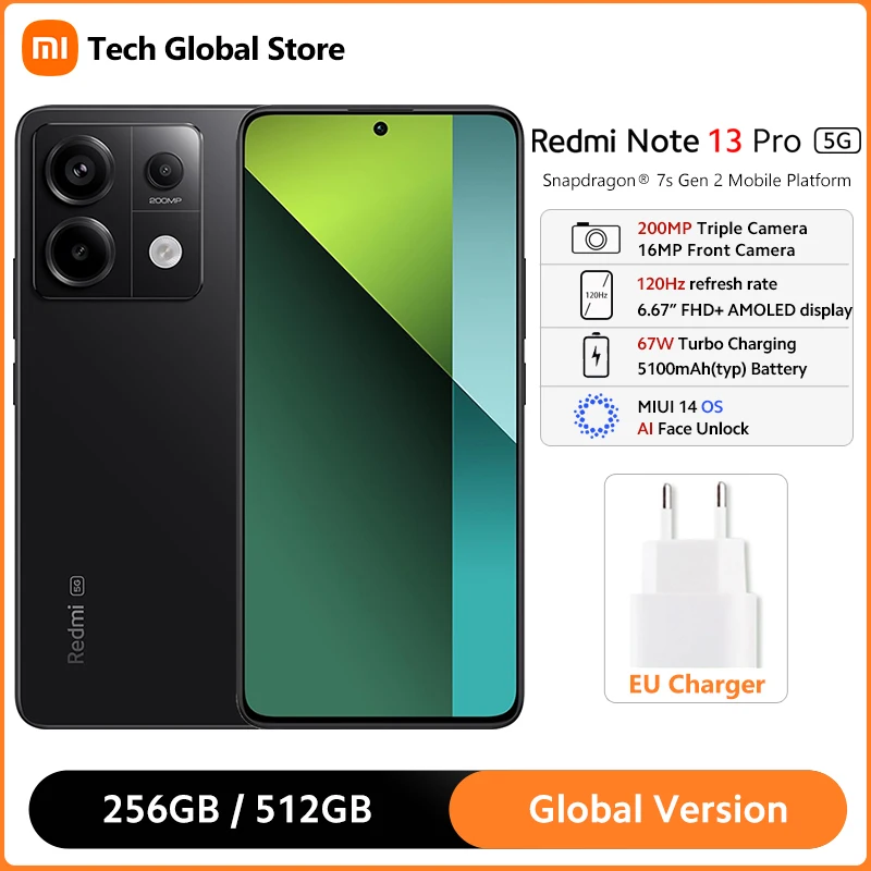 Global Versie Xiaomi Redmi Note 13 Pro 5G Smartphone Snapdragon 7s Gen 2 Processor 6.67 "120Hz AMOLED Display 200MP Hoofdcamera