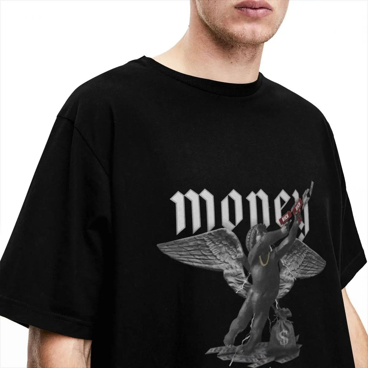 Men Money Angel T Shirts Rich Pure Cotton Top Tees Beach Streetwear Short Sleeve T-Shirt O-Neck Harajuku Tee Shirt Plus Size