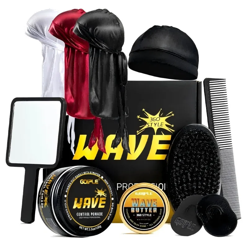 GOIPLE 100G Wave 360 Style Wax Nourishing Scalp Sport Wavy Curly Hair Control Gel With Cap Kit African Deep Waves Pomade For Men