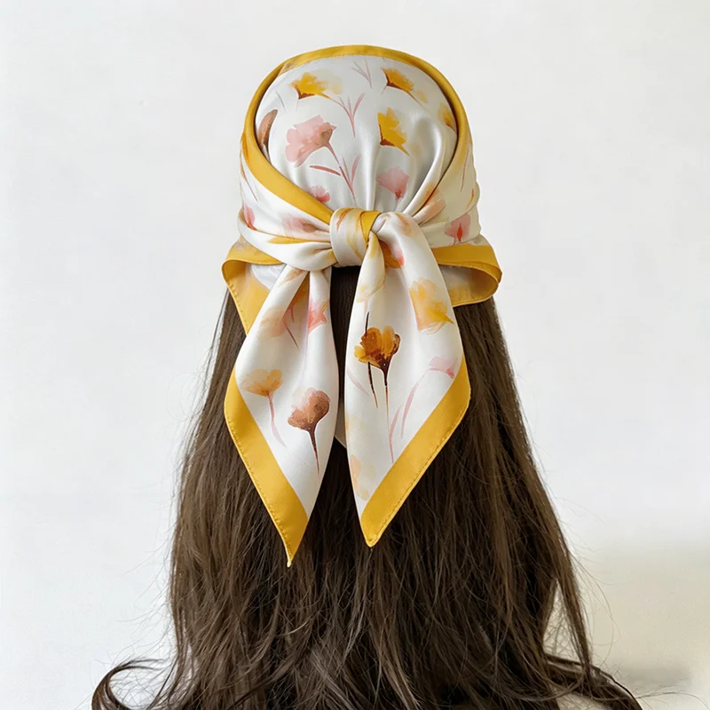 

Silk Scarf Luxury Hijab Women's Fashion Square Shawl Wraps Neckerchief Headscarf Bandana Ribbon Designer Accesories Luxury Brand