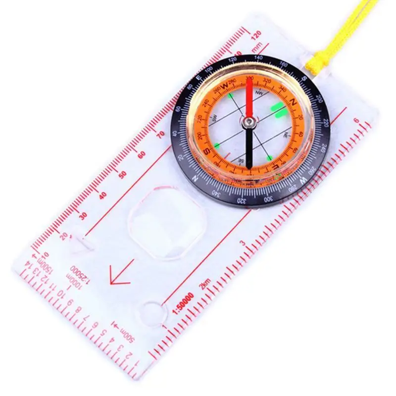 Baseplate Ruler Compass Map Scale Magnifier With Strap Camping Hiking OCOMP7198