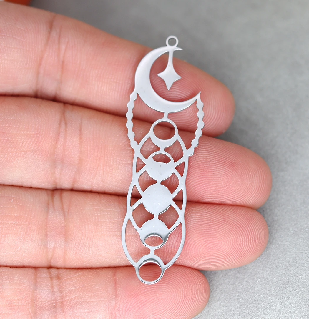 3pcs Exquisite Moon Phase Charms DIY Craft Tassels Earrings Necklace Jewelry Making Neo-Gothic Crescent Stainless Steel Pendant