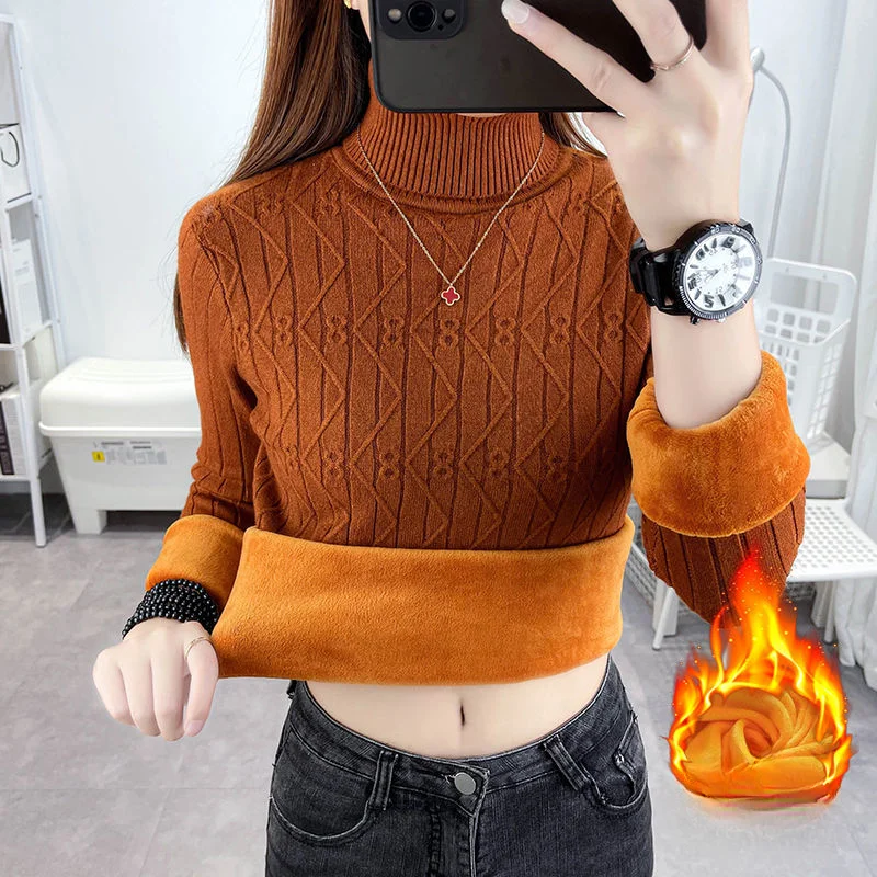 

2024 Fashion Autumn Winter Women Long Sleeve Sweater Tops Female Thick Warm Slim Jumpers Ladies Turtleneck Knitted Tops B558