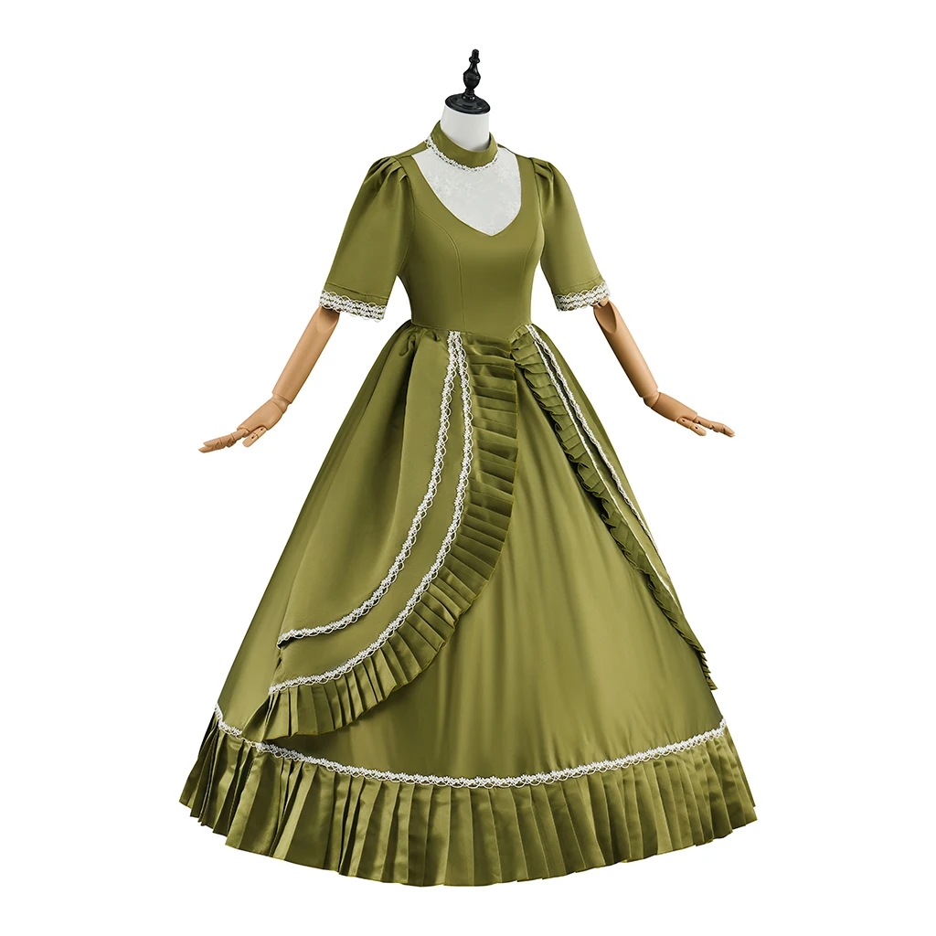 Victorian Green Rococo British Dress Women Retro Medieval Renessiance Dress Edwardian Fashion Costume