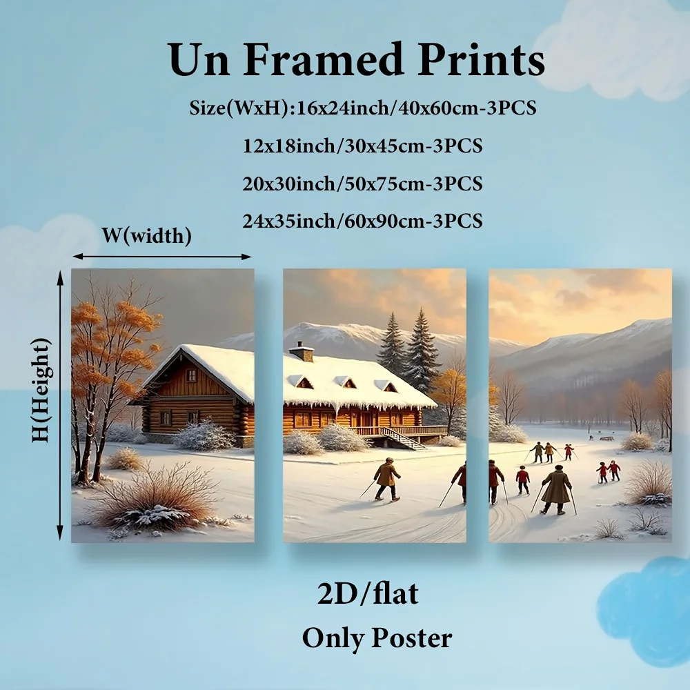 2D مسطح 2D/مسطح، 3 قطع، ملصقات ومطبوعات، لوحة قماشية - بدون إطار، رسم الناس للتزلج على الجليد، صالون تجميل، مطاعم، كاليفورنيا #2