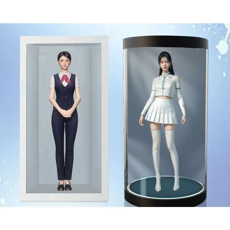 3D holographic warehouse projection transparent screen display cabinet interactive welcome robo