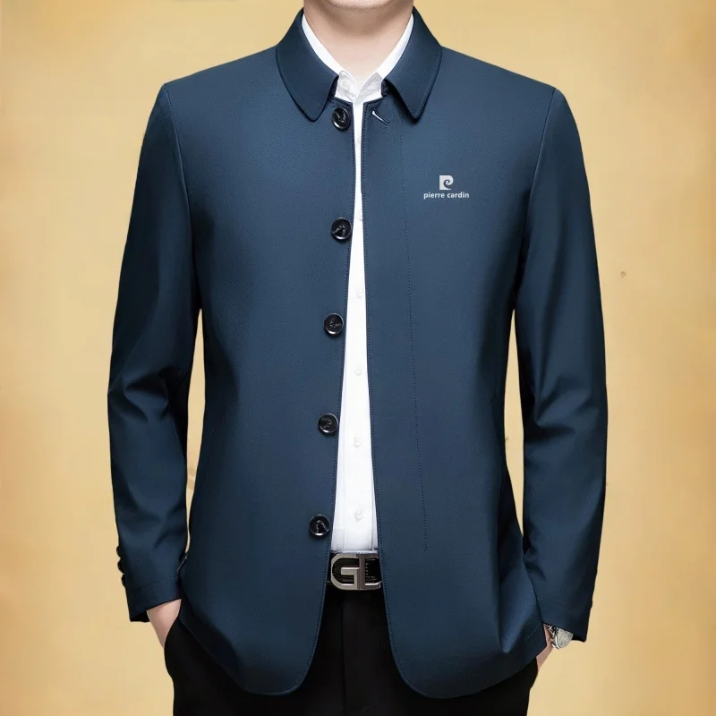 

Мужская повседневная куртка Pierre Cardin с длинным рукавом и воротником, весна-осень, для отцов, приталенный крой, модная городская одежда из полиэстера