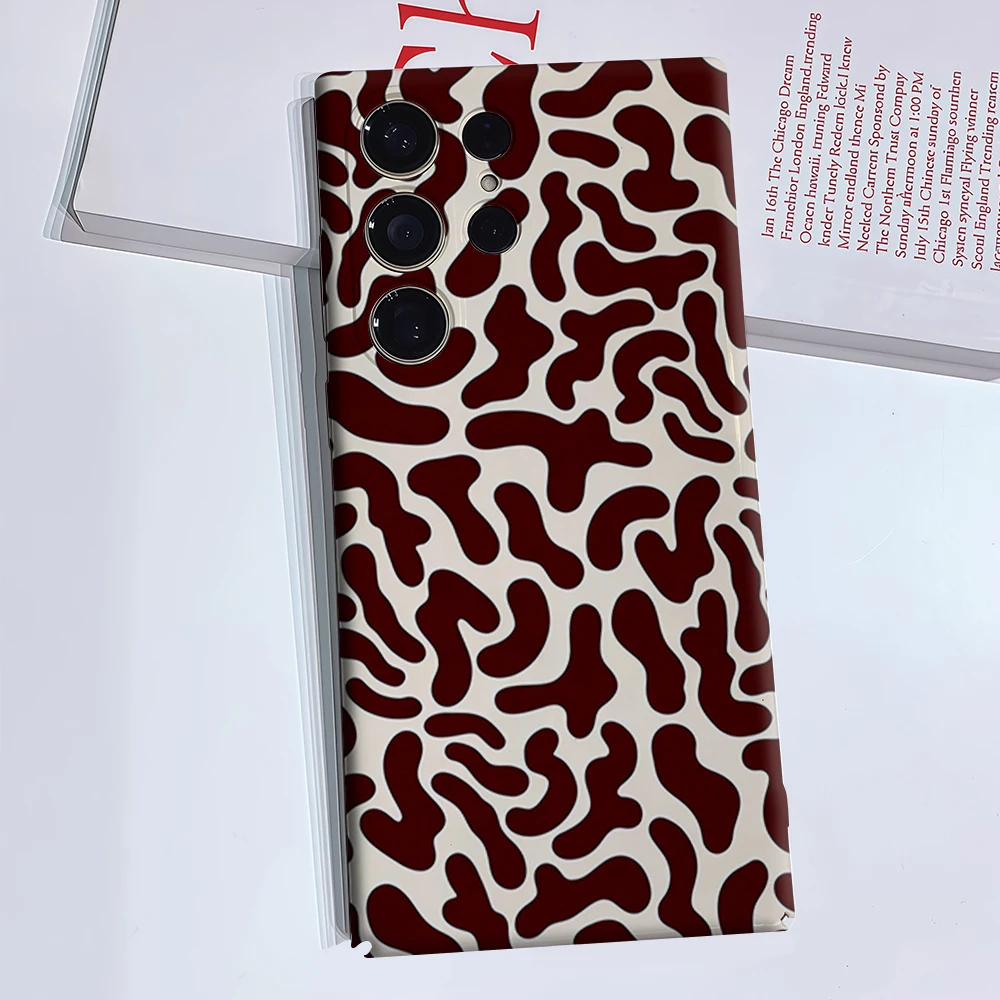 Dark Red Abstract Irregular Phone Case for Samsung Galaxy S26 S25 Ultra S24 S23 Ultra Plus Glossy Double-layer Back Cover