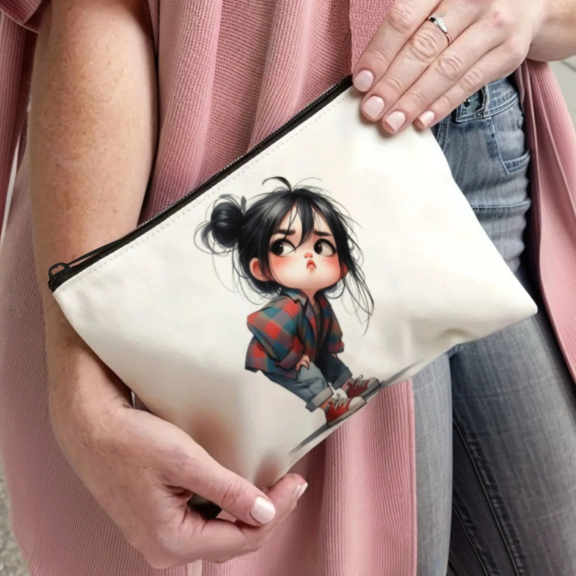 Picture 5: Girl in checked shirt Durable Zippered Makeup Bag for Travel Cosmetic Pouch with Pockets Women Toiletry Organizer Christmas