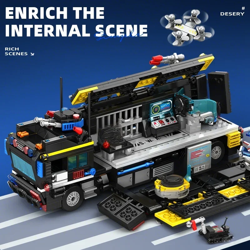 

Military-style Transformable Police Truck Command Vehicle Building Blocks Toy Set for Children