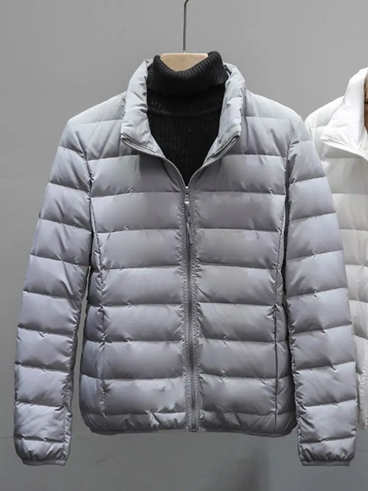 Seamless Winter Puffer Jackets for Women 2024 New Warm White Duck Feather Parka Coats Female Portable Windproof Outerwear