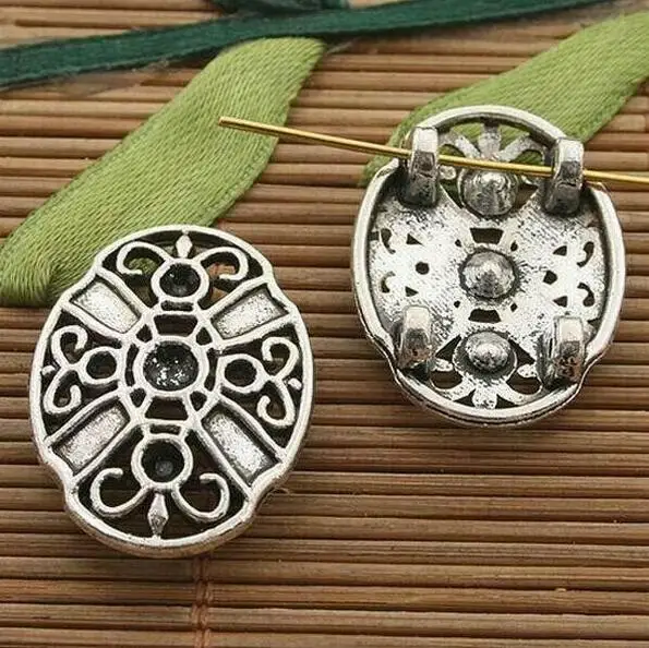 

10pcs 25x18.6mm dark silver tone floral design Cover connectors findings h3358