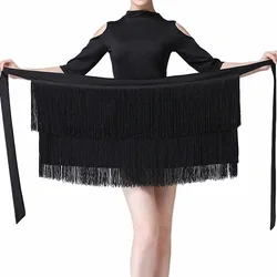 Sexy Asymmetrical Tassel Latin Dance Skirt Solid Knit Fabric Mini Skirt with Wrap Detail for Party Carnival Dancewear Clothing
