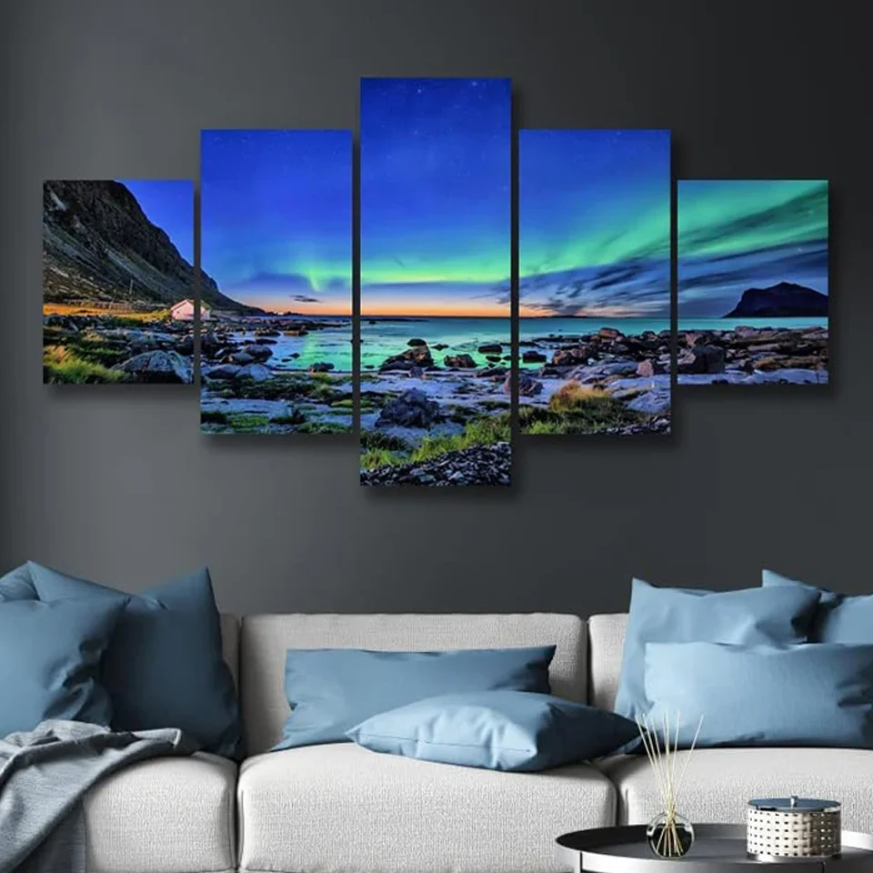 Diamond painting Green Northern Lights Modern Northern Lights Landscape mosaic Painting full drill embroidery 5 pcs home decor