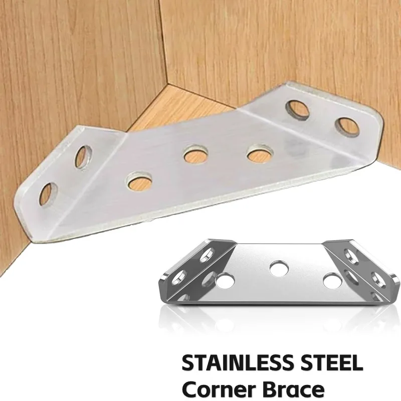 Furniture Corner Connector Universal Stainless Steel Corner Brace Heavy Duty Angle Shelf Brackets for Wood