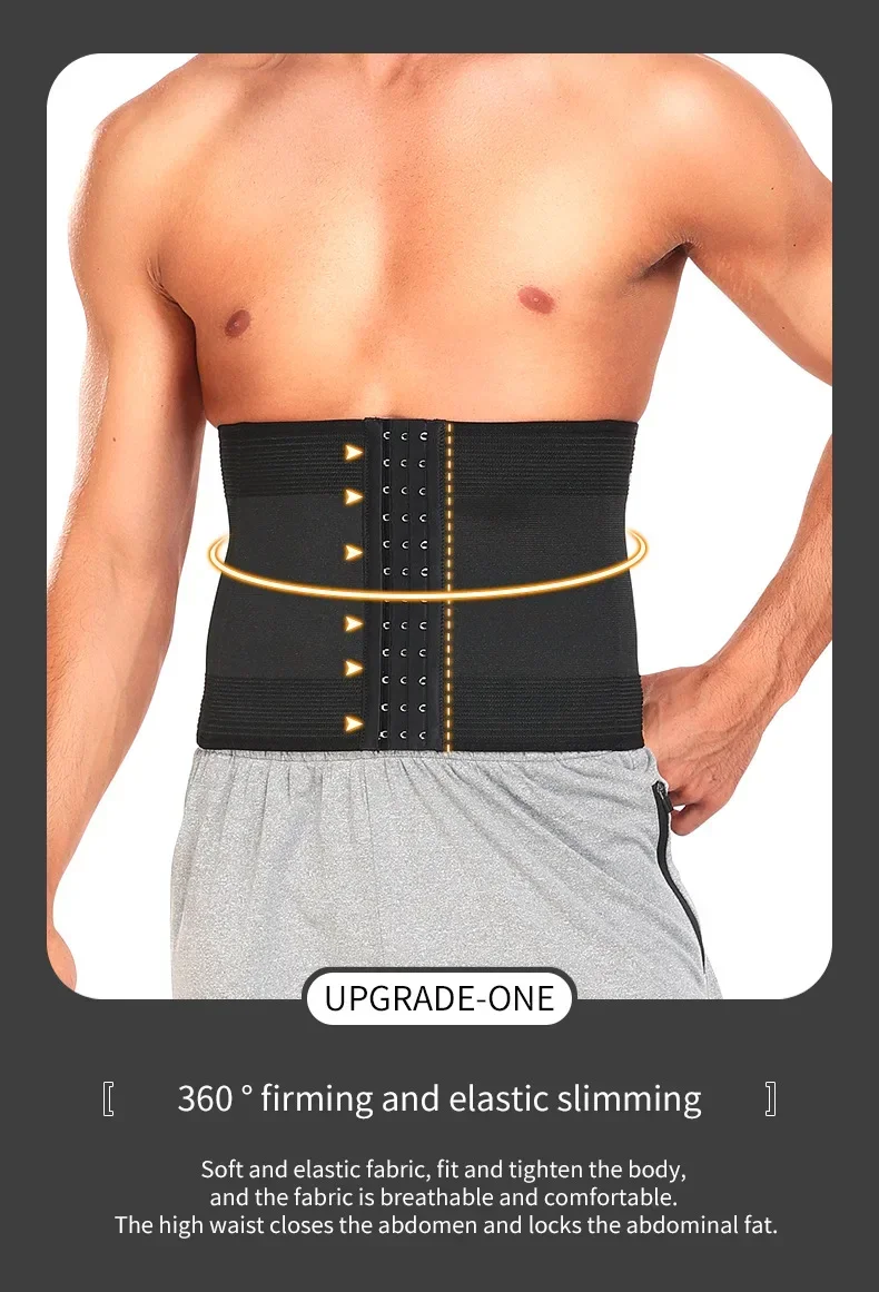 Men Shapewear Slimming Body Shaper Hook& Eyes Waist Trainer Trimmer Belt Corset Abdomen Belly Tummy Control Fitness Compression