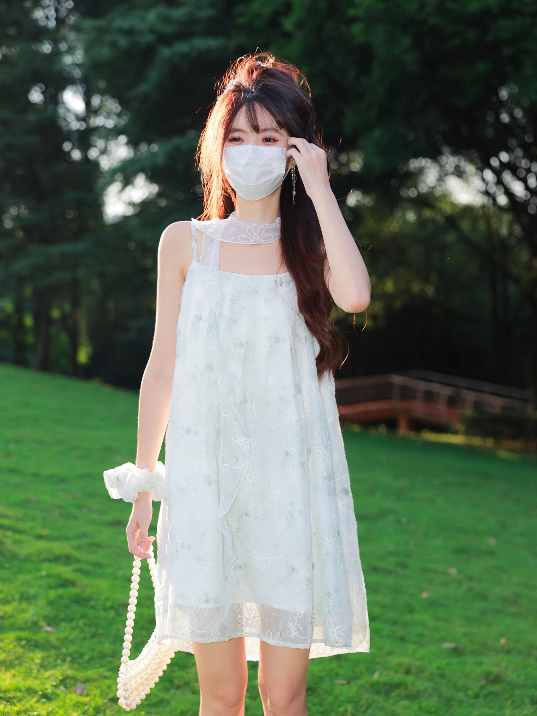 

Huaqizhu Deer Pine Jasmine Embroidered Dress Strapless Beach Vacation Island Gentle Fairy Tale Skirt A-Line Sweet Style Polye...