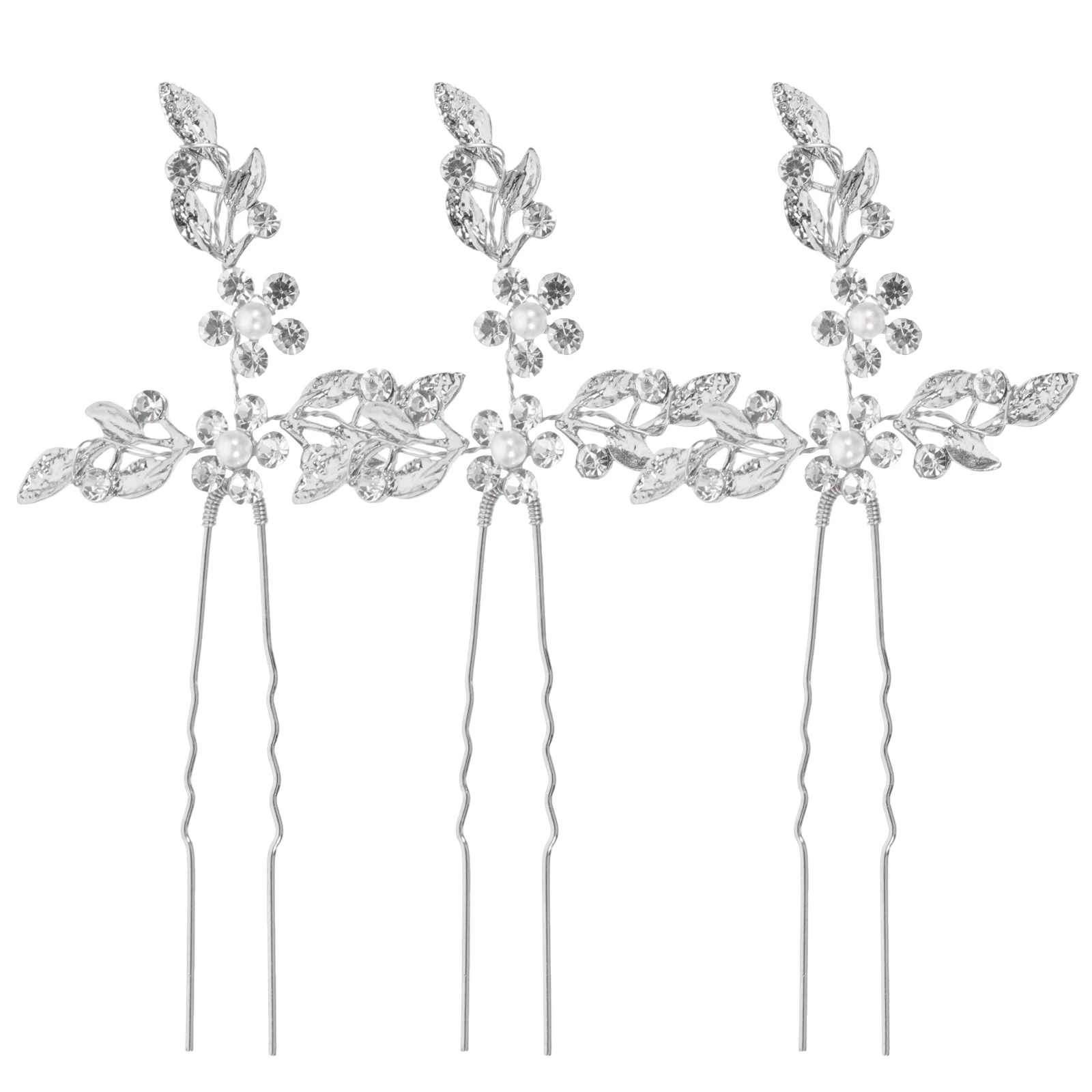

3pcs Diamond Hairpin Stick Lightweight Metal Leaf Crystal Hair Accessories for Women Wedding Party Prom Gifts