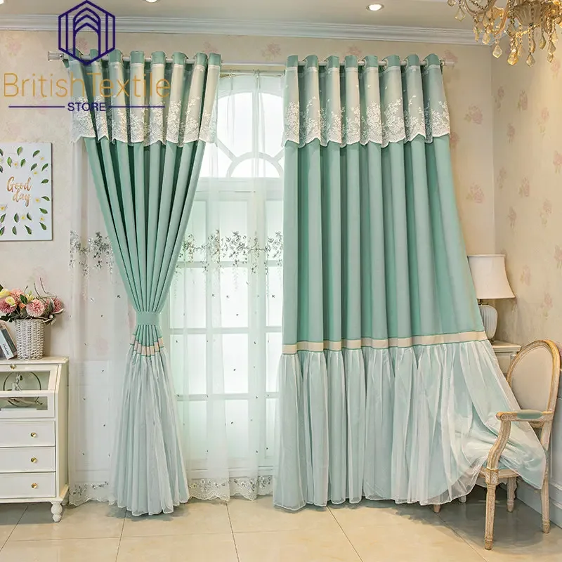 

Korean Curtains for Living Dining Room Bedroom Girl Thickened Light Luxury Princess Style Custom Finished Lace Skirt White Tulle