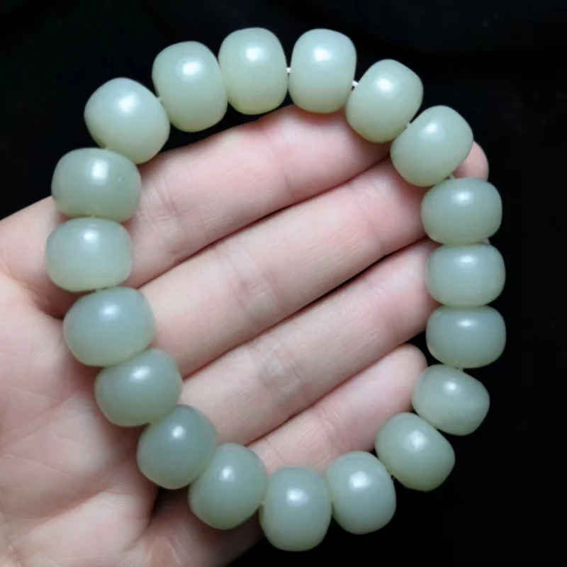 13 * 10mm Old Pearl Type Men's Bluish White Flat round Bead Hetian Jade Wholesale