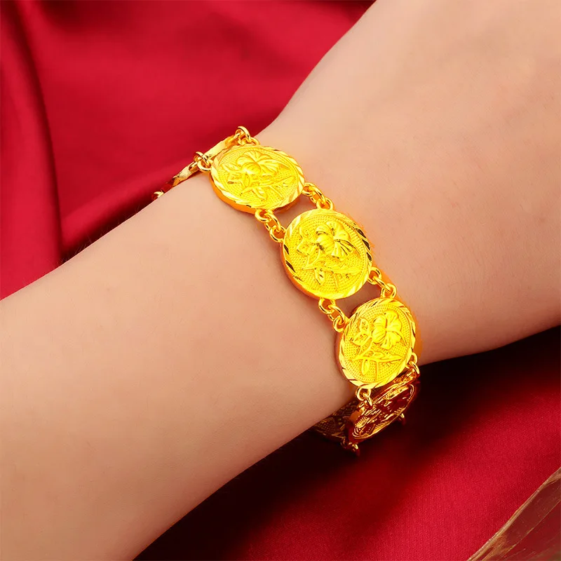Lynge Jewelry Women's Rose Bracelet 24K Gold AU999 - Smooth rose edges, fine links, skin-friendly wear, AU999 authentic