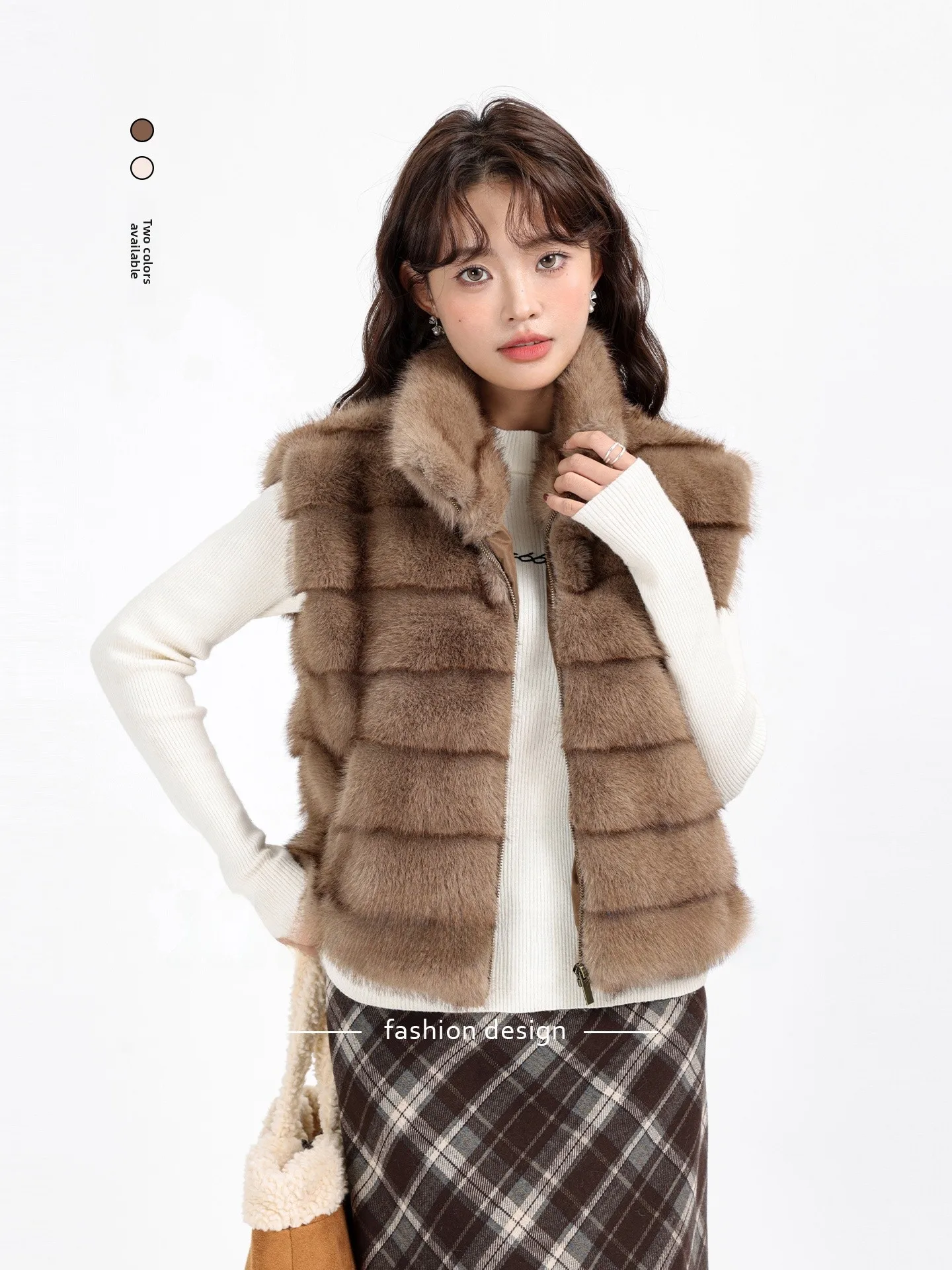 

Retro ort Svel Faux Fur Jaet 2025 New Sle Women's Plu Vest Korean Sle Stand Fit with ket Warmth