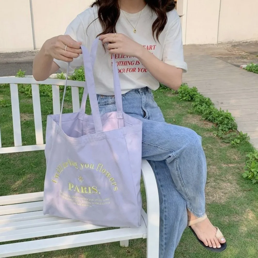 

Canvas Shoulder Bag Fashion Korean Style Embroidery Handbag High-capacity Wear-resistant Tote Bag Female