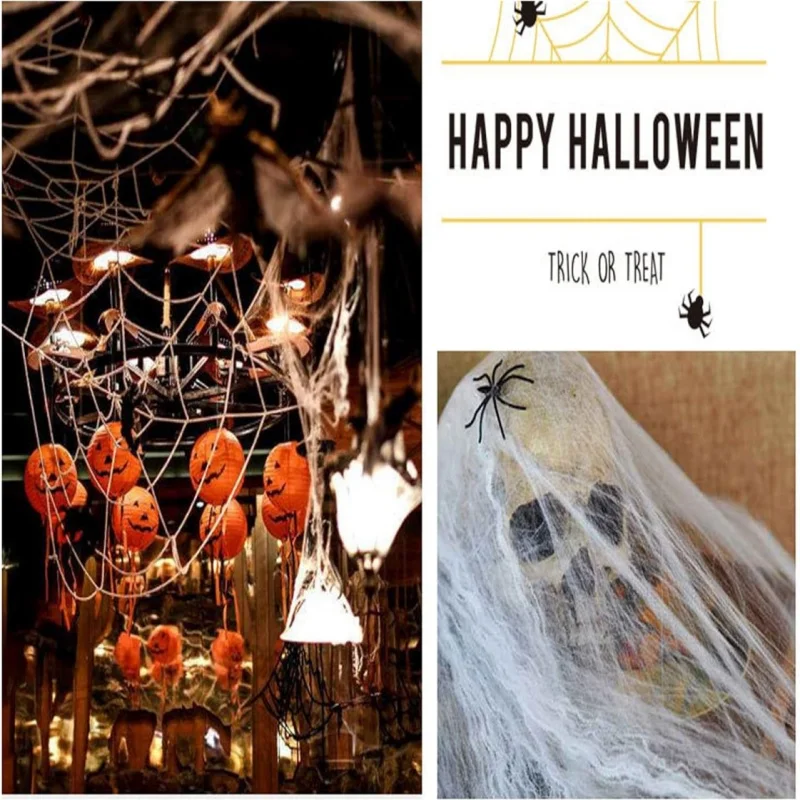 Halloween simulasi laba-laba warna-warni Dekorasi Rumah Halloween jaring melar dengan laba-laba plastik perlengkapan dekorasi pesta Halloween