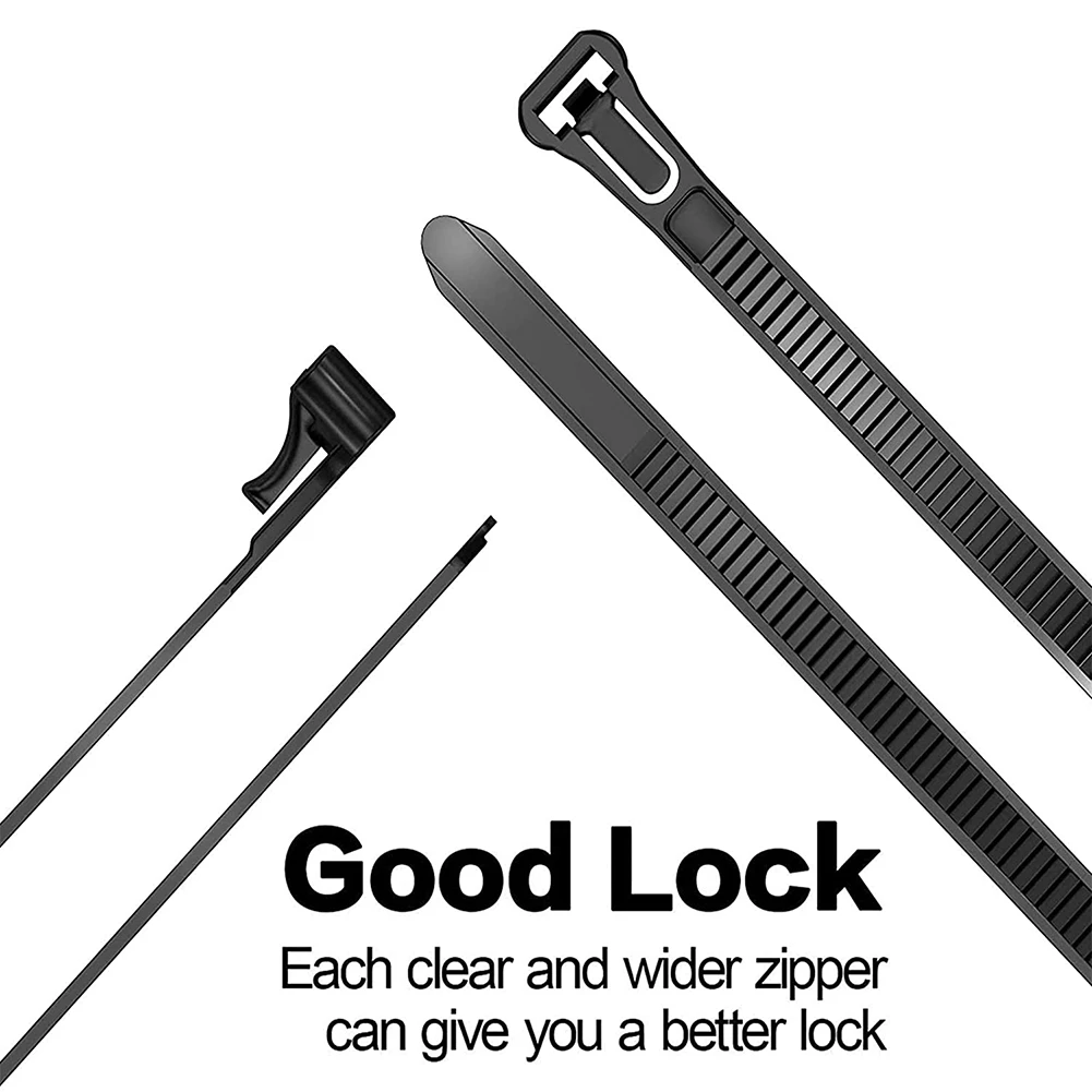 Tali Zip dapat dilepas 12 inci ikatan kabel hitam tebal dasi Zip tugas berat 100LB kawat kabel nilon kekuatan tarik 100 buah