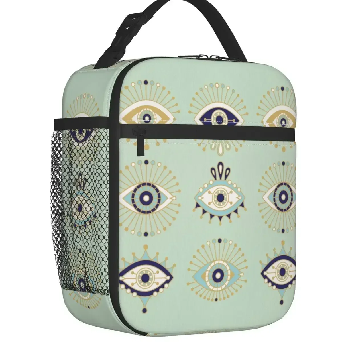 Greek Amulet Evil Eye Insulated Lunch Bags Thermal Bag Reusable High Capacity Tote Lunch Box with Side Pocket for Office Picnic