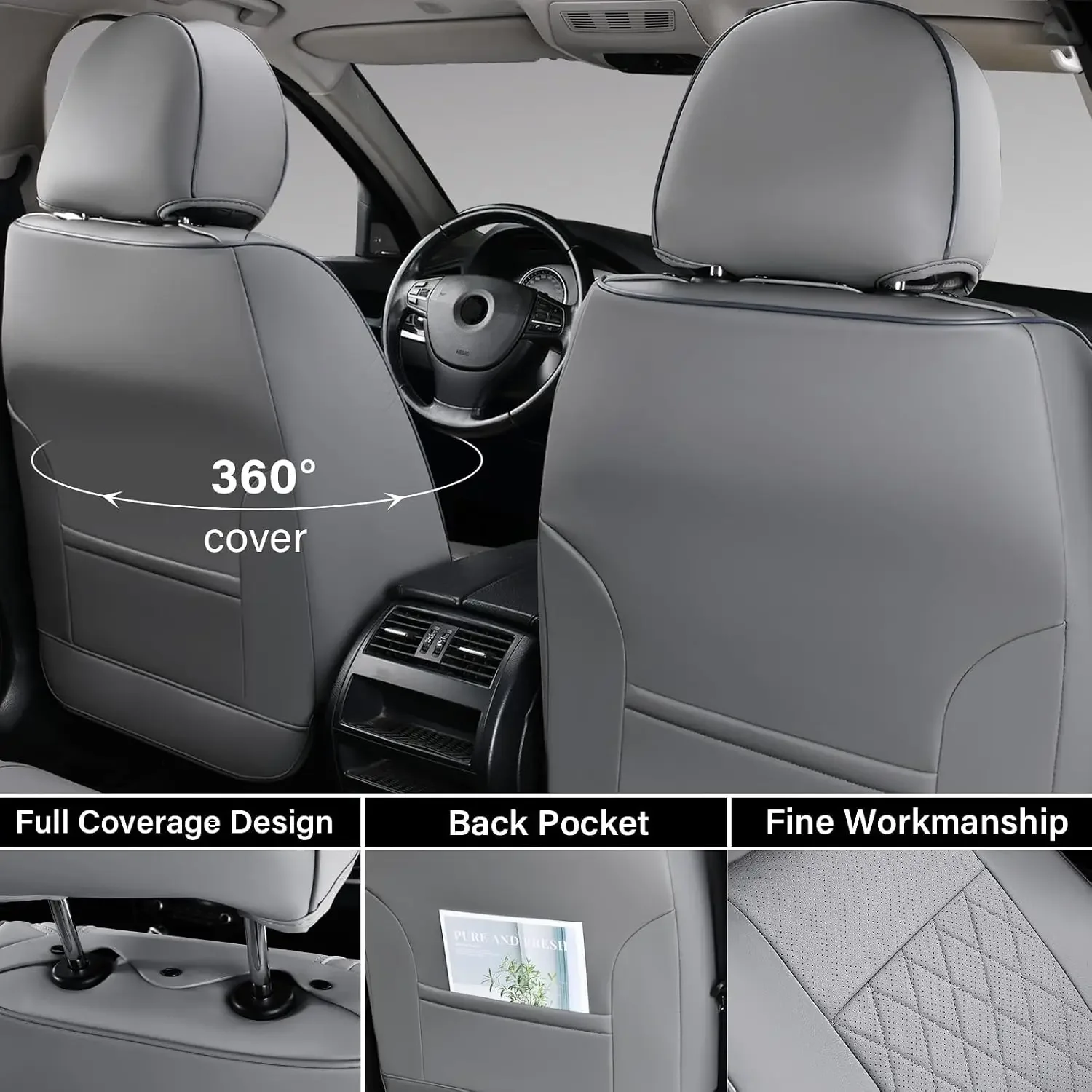 Tacoma Seat Covers Full Set, Faux Leather Car Seat Covers Custom Fit for 2005-2023 Toyota Tacoma Double & Crew Cab SR SR5