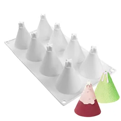 Christmas 8-link Cone Christmas Tree French Mousse Silicone Mold DIY Dessert Cake Baking Candle Moulds