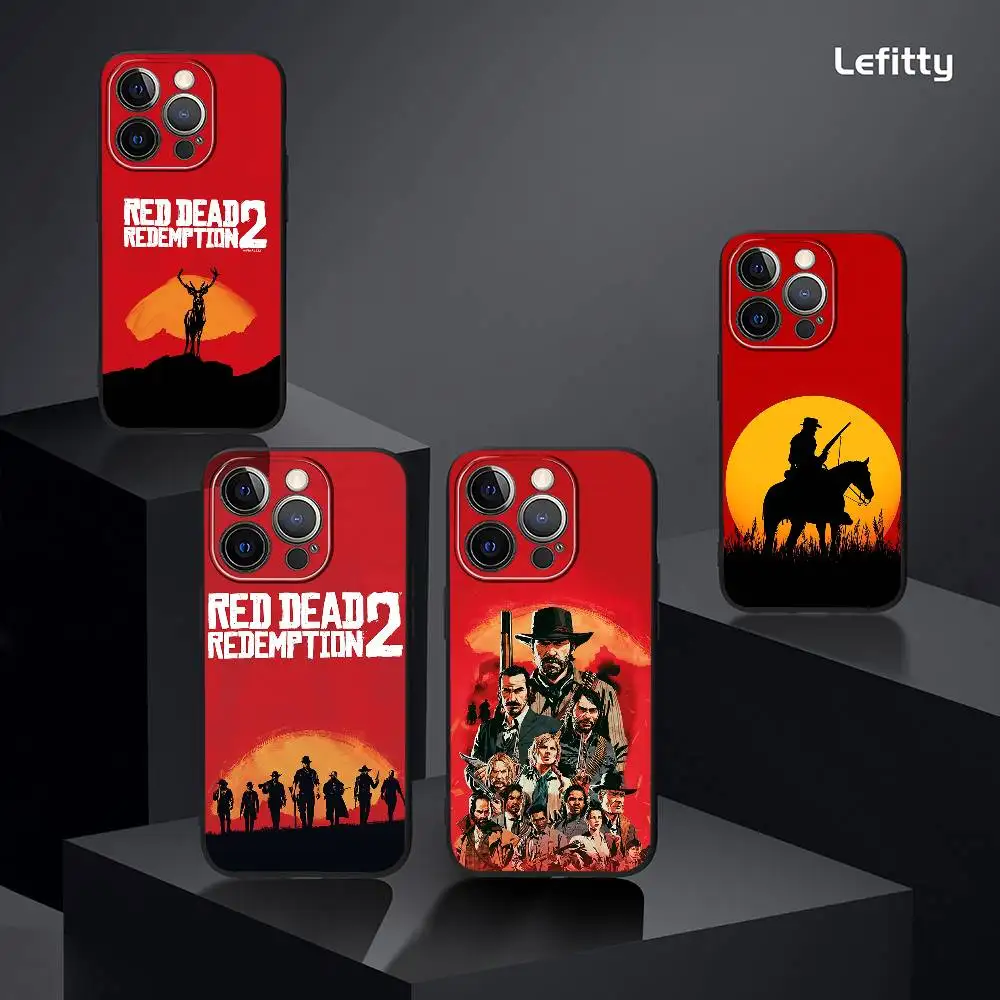 حافظة هاتف رائعة R-RDR2 لهاتف آيفون 16 15 14 13 برو ماكس بلس ميني أسود بلوري ناعم شل فوندا