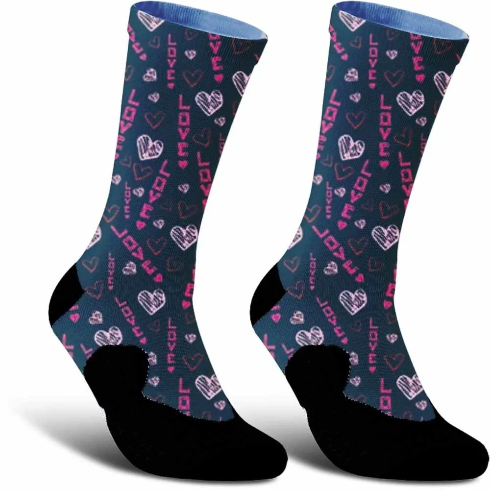 Romantic heart-shaped pattern sports cycling socks, fashionable trend, unisex, sweat absorbing, breathable, durable