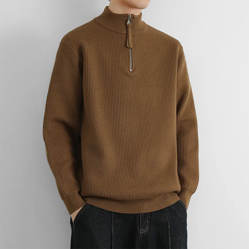 

Winter Thiened Long Sve Zipper Casual Knitted Sweater Men's Faionable Warm Ne High-Low T-irt Sle Jfv