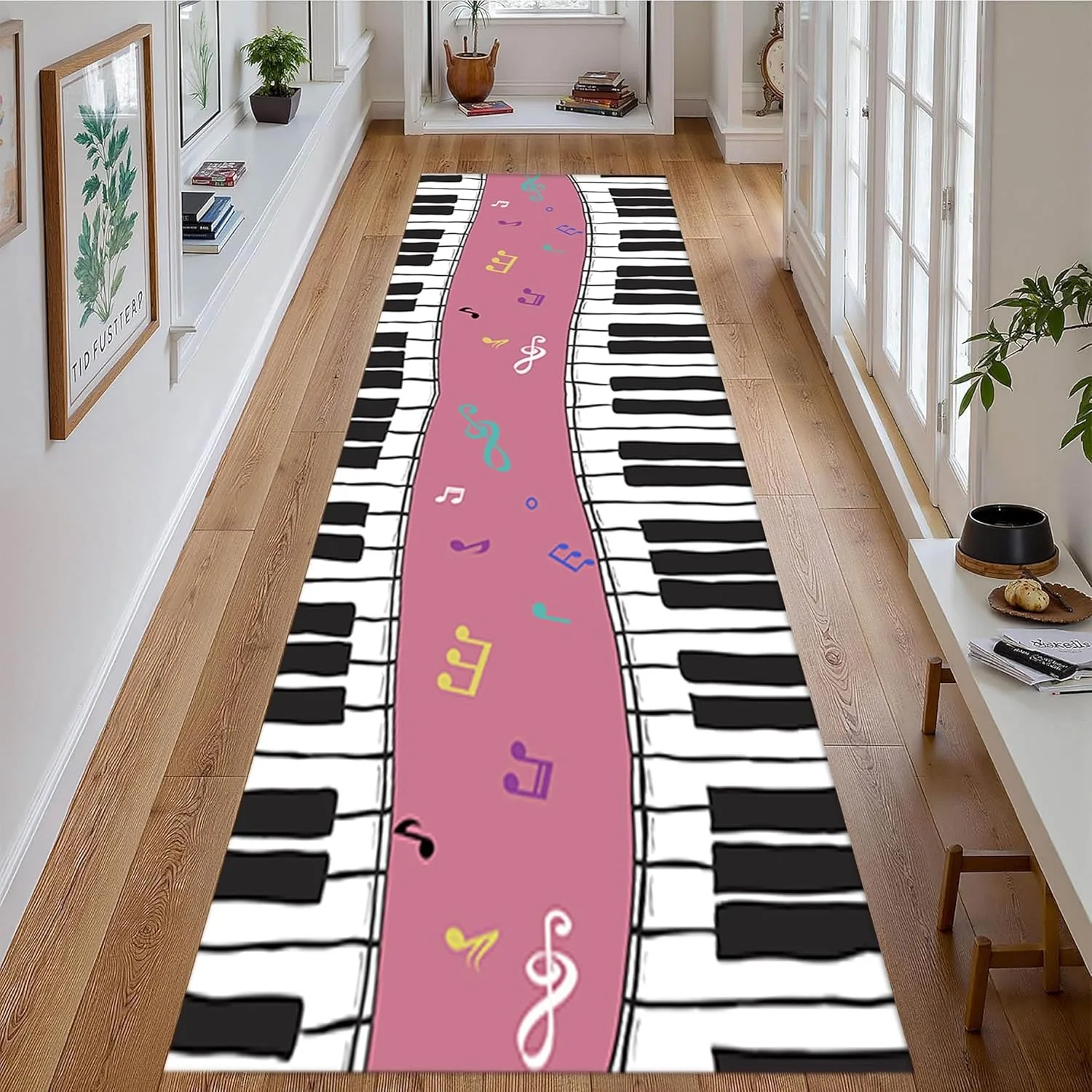 Guitar Runner Rug, Electric Bass Guitar Instruments Graffiti Wall Abstract Rug Runners for Hallways, Music Themed Decor Rugs
