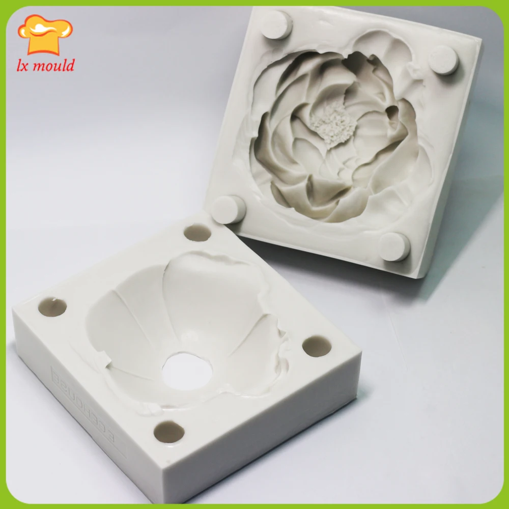 Blossoming Peony Mold 3D Candle Soap, Plaster Moulds 2 Parts Silicone Mould