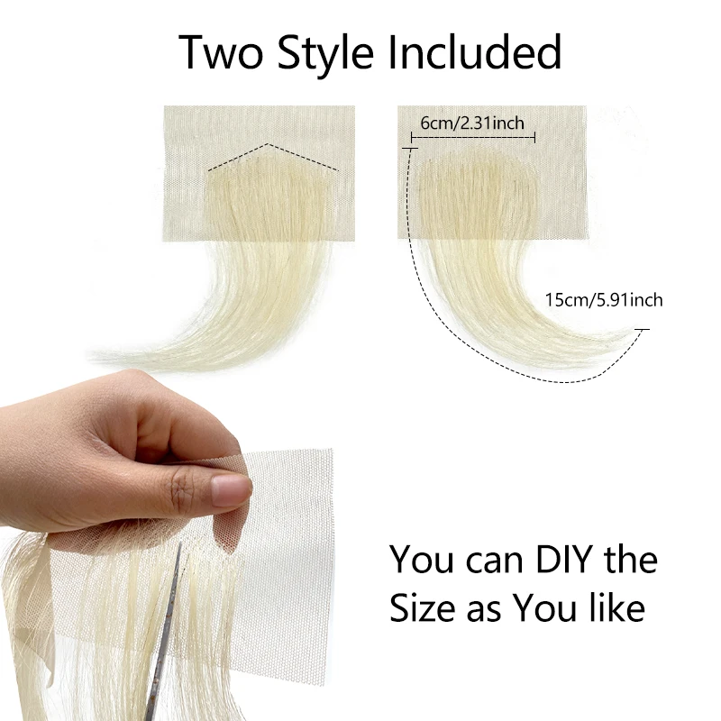 100% Human Hair 613# 15cm Black Lace Edges Invisible Natural Bangs Handmade Hairline Patch Sideburn Edge Patch