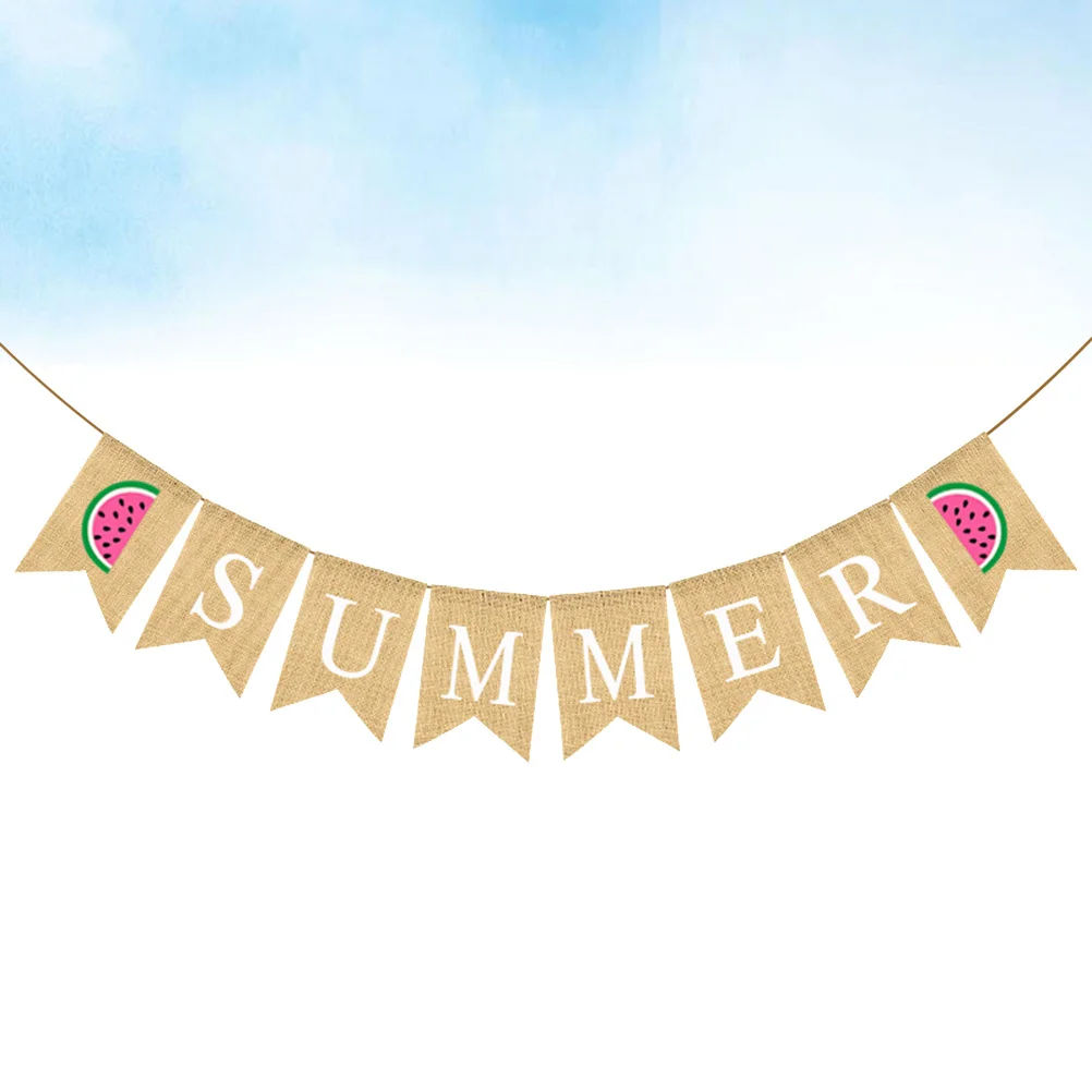 

Watermelon Design Burlap Banner Summer Party Decoration Linen Garland Swallowtail Bunting Flag Creative Dovetail Shape For