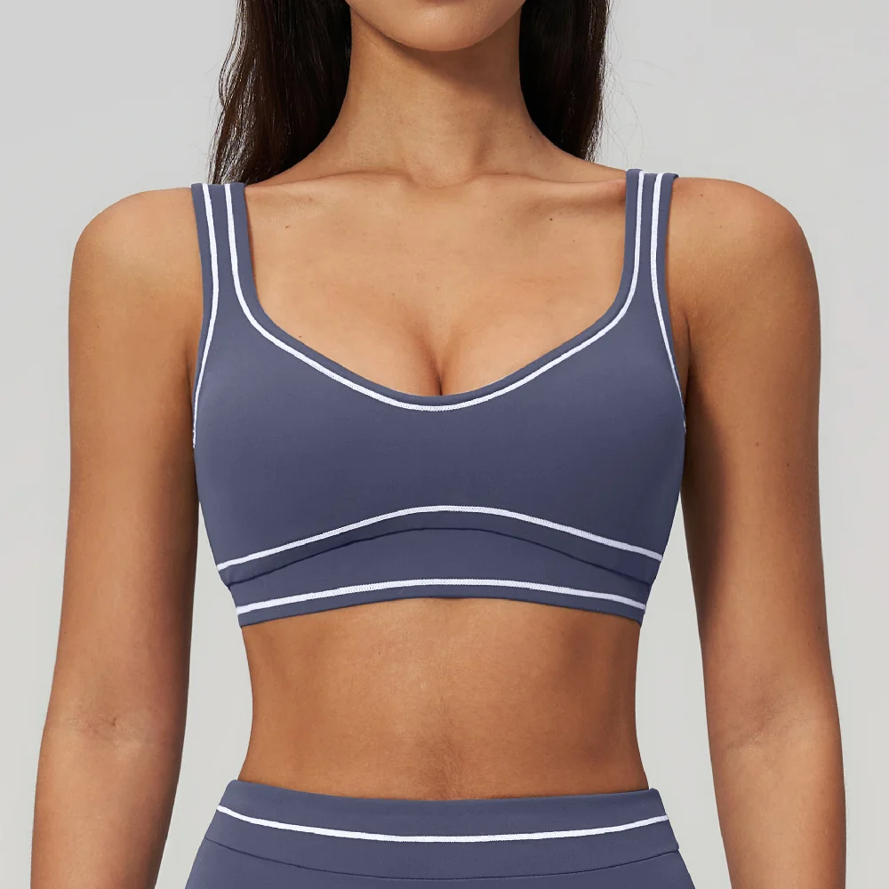 Color Contrast Yoga Bra Women Breathable Gym Fitness Bra Shockproof Sports Underwear Female Workout Bra Push Up Cycling Crop Top