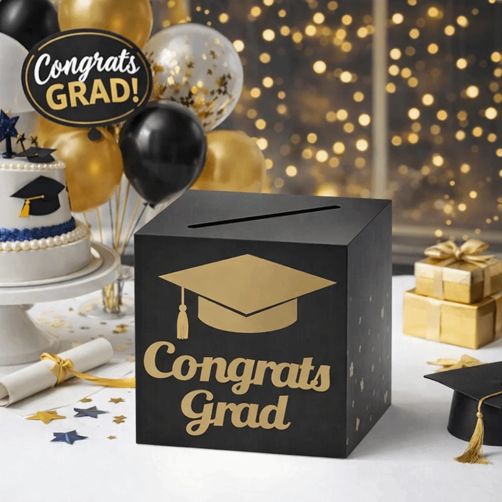 Creative Black Golden Graduation Game Gift Box Paper ‎Foldable Congrats Grad Card Box Lightweight DIY Money Box Class of 2026 view 3