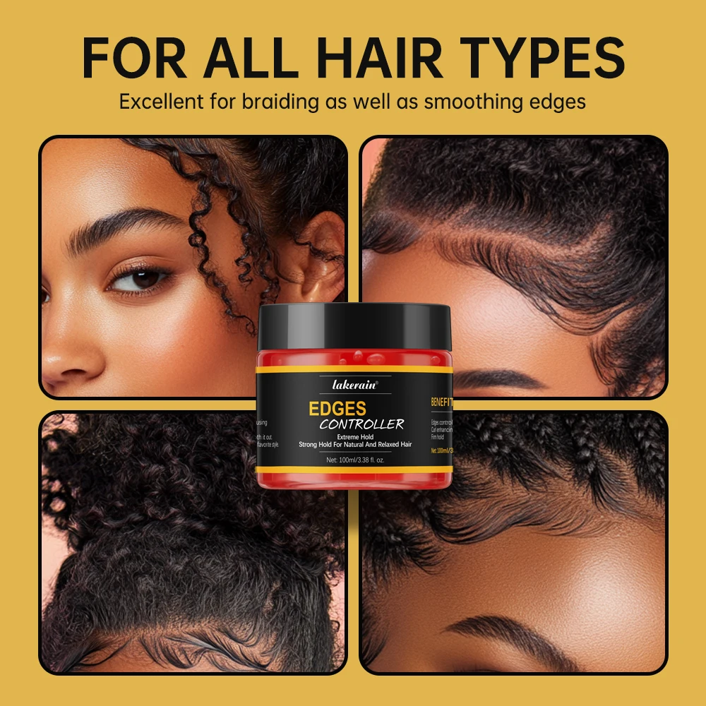 Edge Control Strong Hold Hair Gel Thick Edges Styling Gel Non-Greasy Non-Flaking No White Cast Long Lasting Supports All Hair Ty