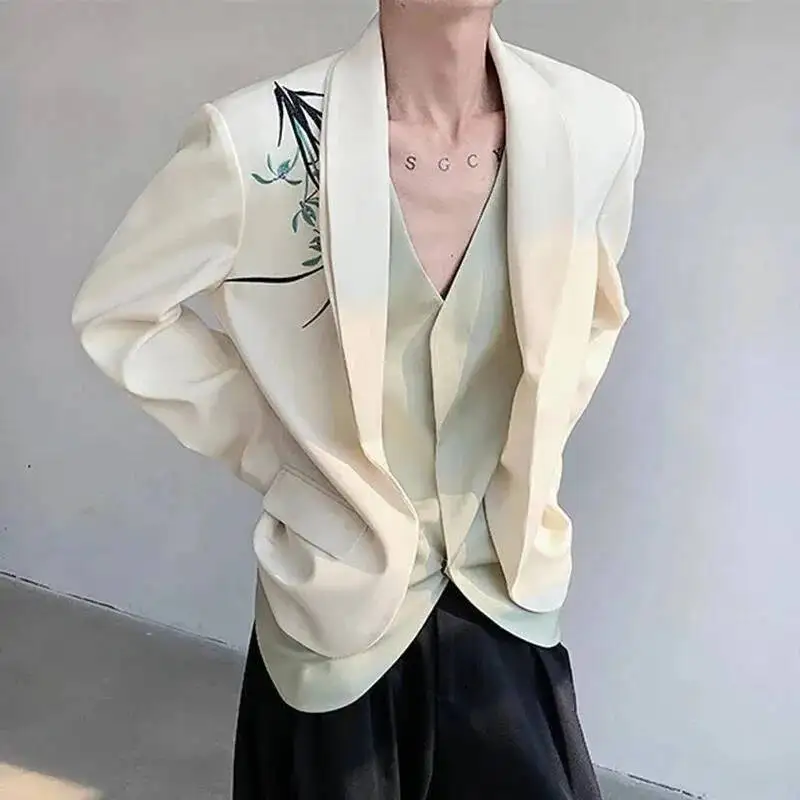 

Men's Suit Jacket Orchid Embroidered Design Double-layered Shawl Collar Blazer Stylish New Chinese Style Male Top 9WWGA1