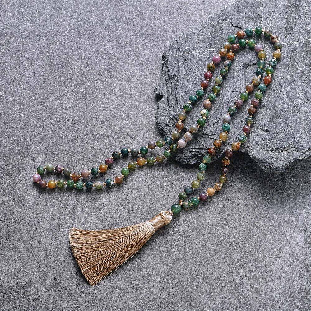Indische Onyx-Knoten-Halskette, 108 Mala-Perlen-Meditation, Yoga-Gebetsschmuck, 6 mm – Detail 6