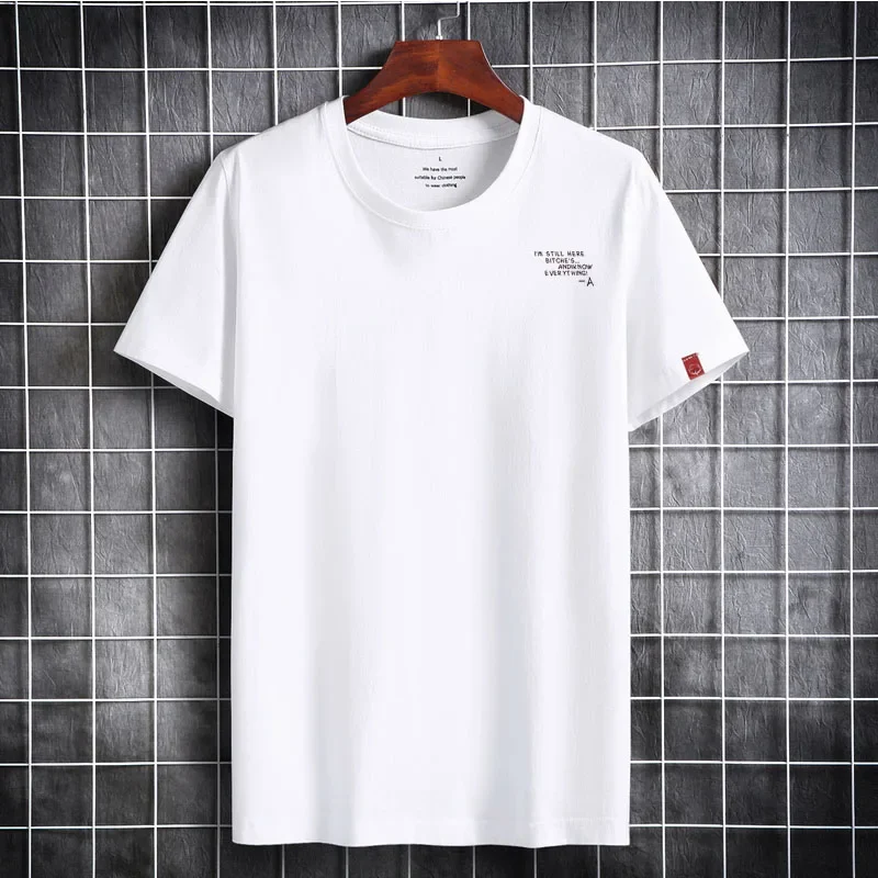 2024 Men\'s T-shirt Fashion O-neck Top Pure Cotton Clothing Short Sleeve High Quality Summer Clothing Printed White T-shirt 6XL