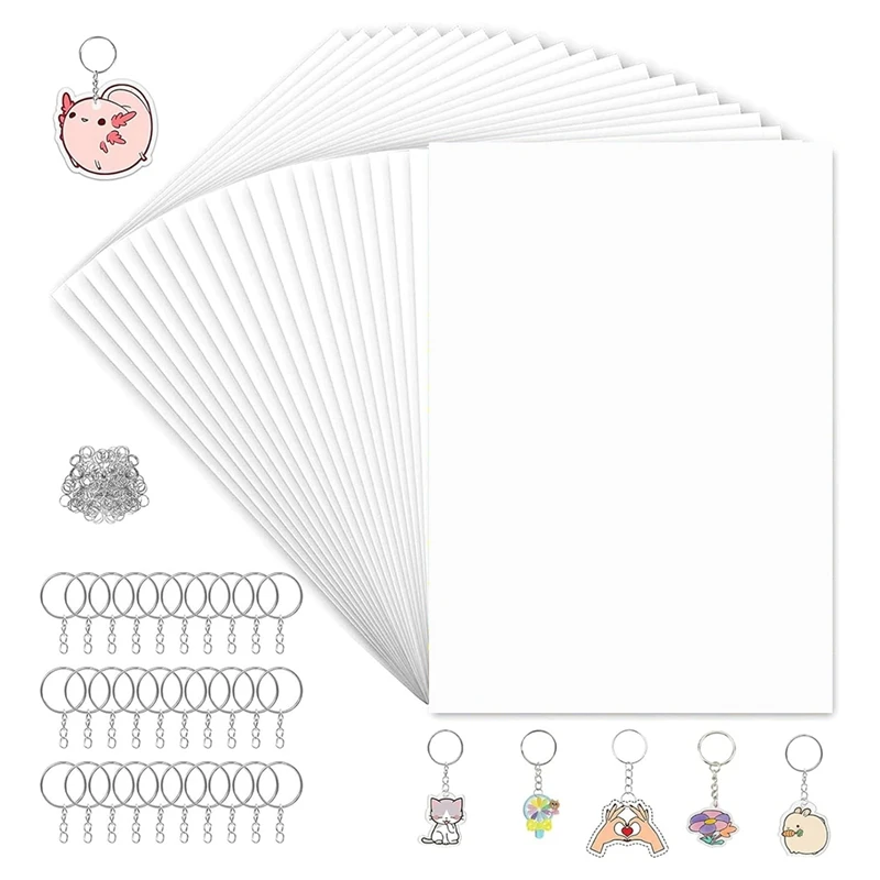 160Pcs Shrink Plastic Sheets Kit,7.9 X 5.7 Inch Shrink Paper Sheets And Keychains Making Accessories For Kids DIY Craft