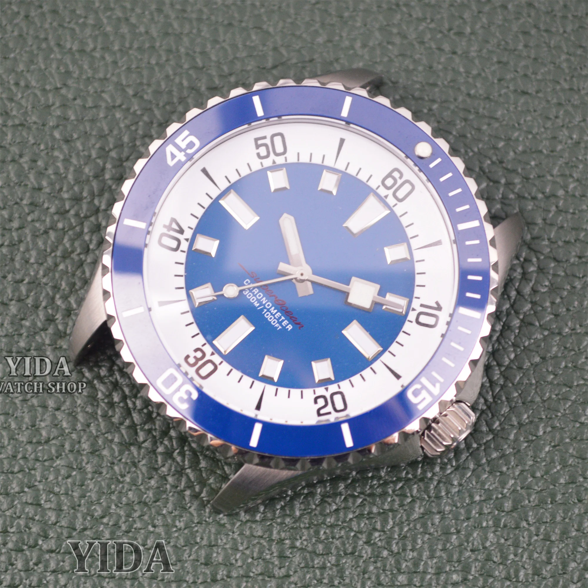 44MM NH35 Watch Case 33.5MM Green Luminous Face Hands Blue Luminous Pointers 200M Waterproof for SuperOcean NH35 NH36 Movement